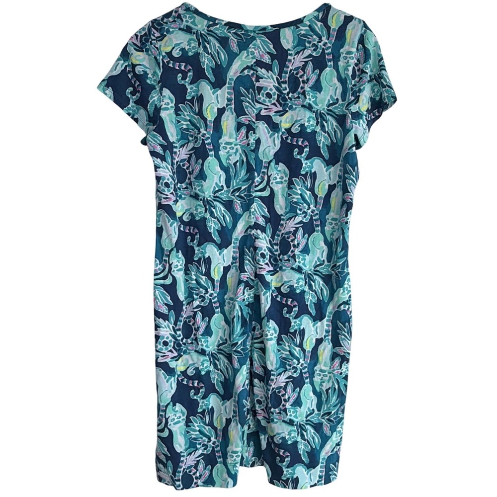 Lilly Pulitzer Beacon Dress Tropical Lemur Print Women L Blue Tidal Wave Coastal - Picture 2 of 7